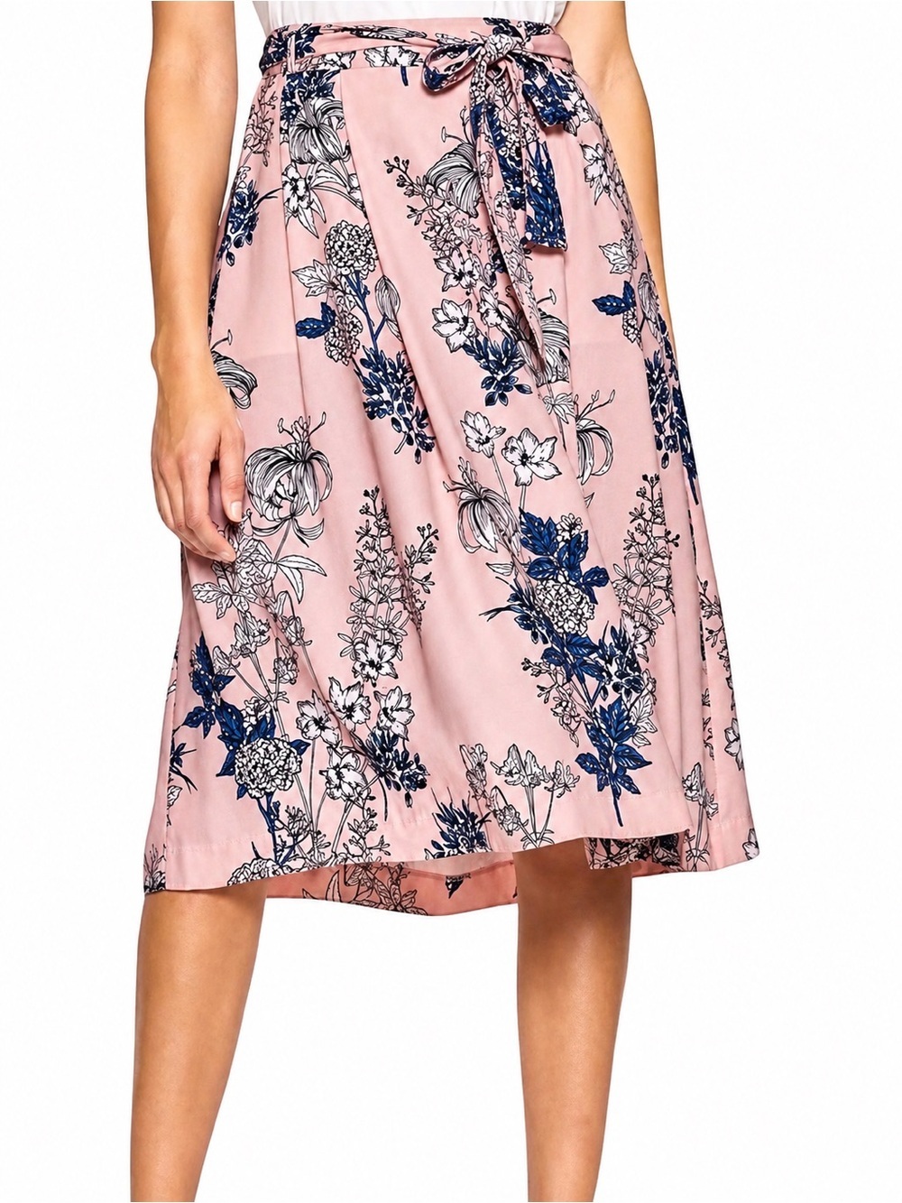 Banana Republic Petite 00 Pink Floral Wrap Midi Skirt Tie Waist High Rise A-Line